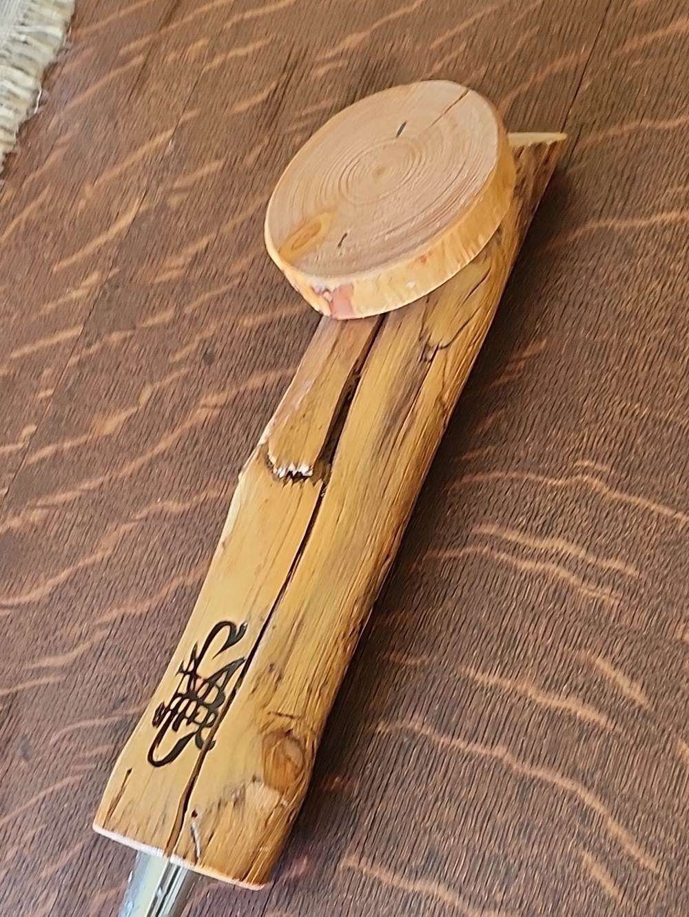 Hand-Carved Wood Draft Draught Beer Handle Stick with Burned Design Unique Tap